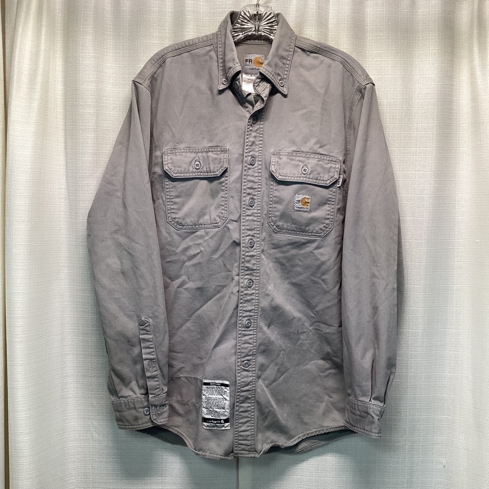 Carhartt FR Flame Resistant Work Shirt Mens Small Gray Button Down Gorpcore